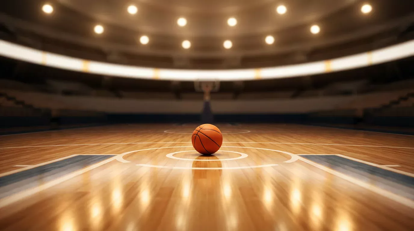Basketball betting guide for UK punters showing NBA court with digital odds display